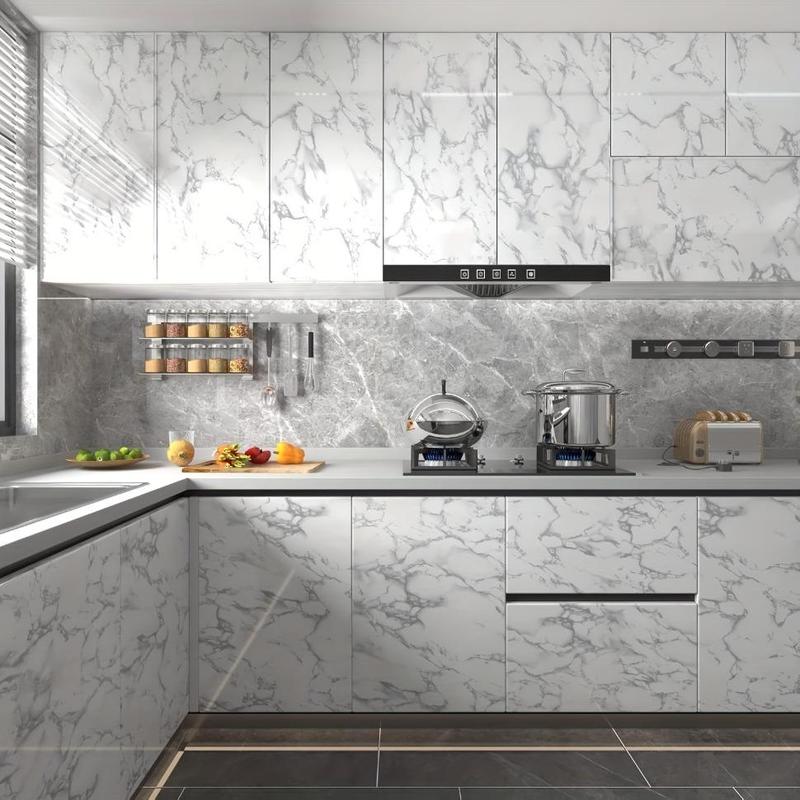 Premium Marble Pattern Waterproof Wall Sticker - Heat & Oil Resistant Self-Adhesive PET Film, Classic Style for Kitchen Countertops, Stove Backsplash, Tile Cabinet Repair - Easy Install Home Decor Upgrade