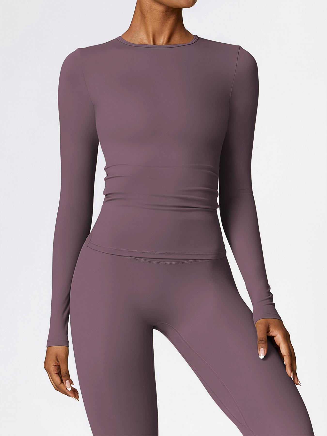 2pcs Set Women'S Long Sleeves Solid Crop High Waist Biker Pants Tracksuit Set Streetwear Tracksuit Sporty Breathable Comfy Outfits for Gym Workout Running Ladies Sportswear for Fall Minimalistic Outfit Cute Going Out Tops