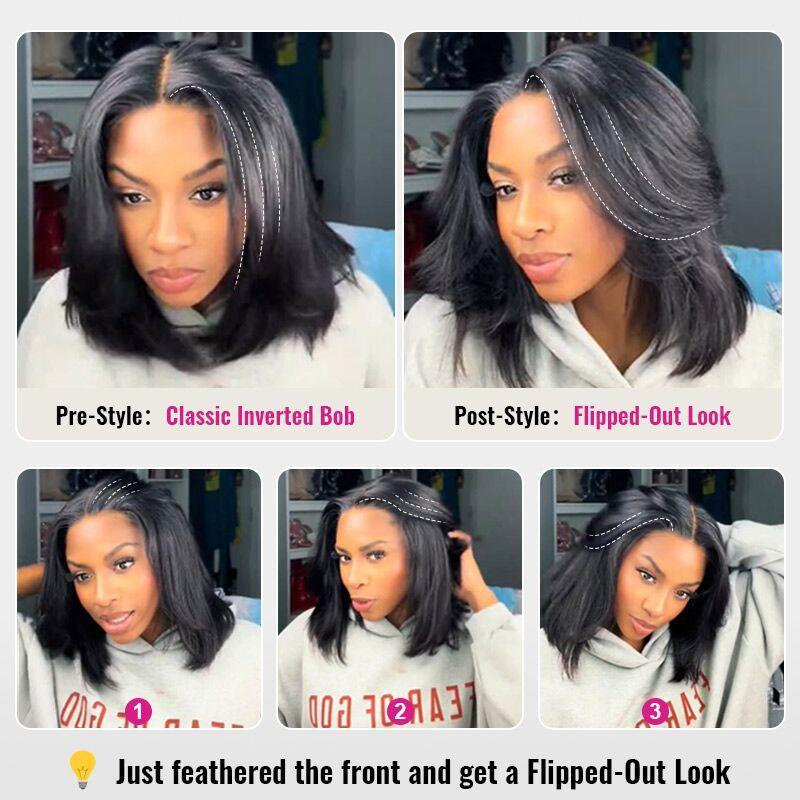 ISEE HAIR Wear Go 9x6 Tpart Layered Cut Bob Yaki Straight Wig Natural Black Deep Part Lace Glueless Wig #TikTokShopSpringGlowUp
