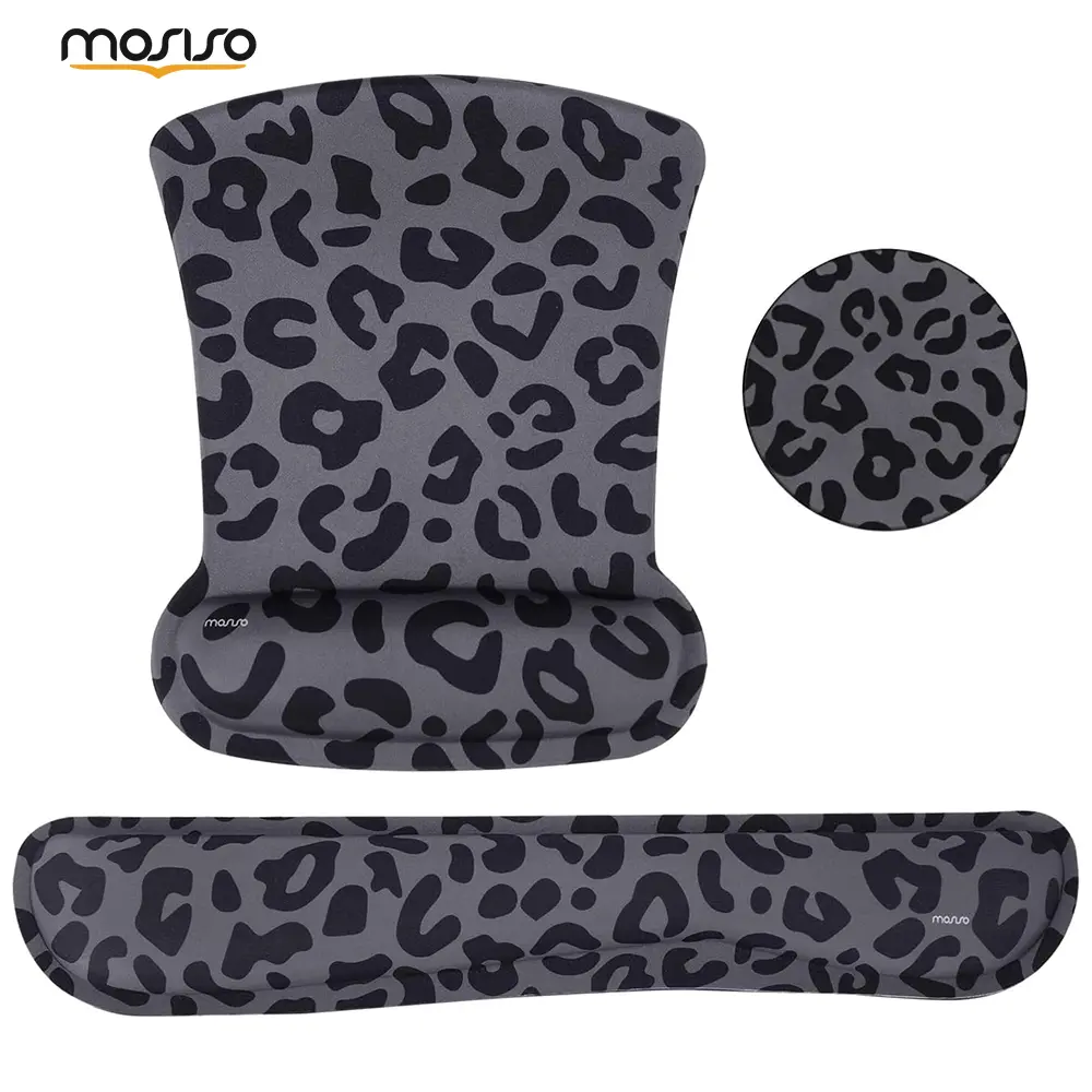 MOSISO Ergonomic Wrist Rest Support Set - Breathable Neoprene Wrist Mouse Pad, Keyboard Cushion, Leopard Grain Coaster, Raised Memory Foam, Non-Slip Base for Home/Office Pain Relief, Easy Typing Desk Accessories, Wrist Mouse Pads