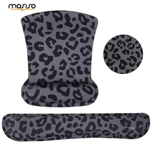 MOSISO Wrist Rest Support for Mouse Pad&Keyboard Set, Leopard Grain Ergonomic Mousepad&Coaster Non-Slip Base Home/Office Pain Relief&Easy Typing Cushion with Neoprene Cloth&Raised Memory Foam