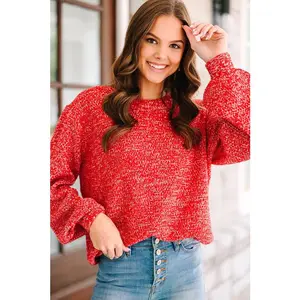 The Slouchy Red Bubble Sleeve Sweater