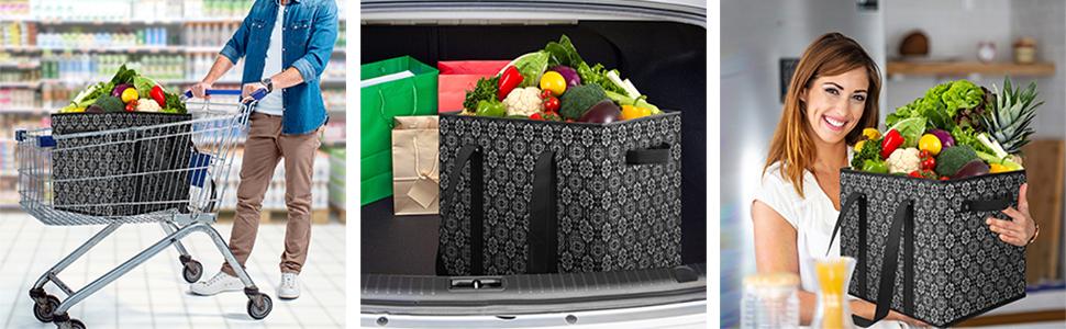 3Pk Reusable Grocery Bags with Reinforced Bottom, Foldable Shopping Totes | Extra Strong Handles, Compact & Lightweight for Groceries, Shopping, Picnics, and Beach Trips 3Pk Reusable Grocery Bags with Reinforced Bottom, Foldable Shopping Totes | Extra Strong Handles, Compact & Lightweight for Groceries, Shopping, Picnics, and Beach Trips