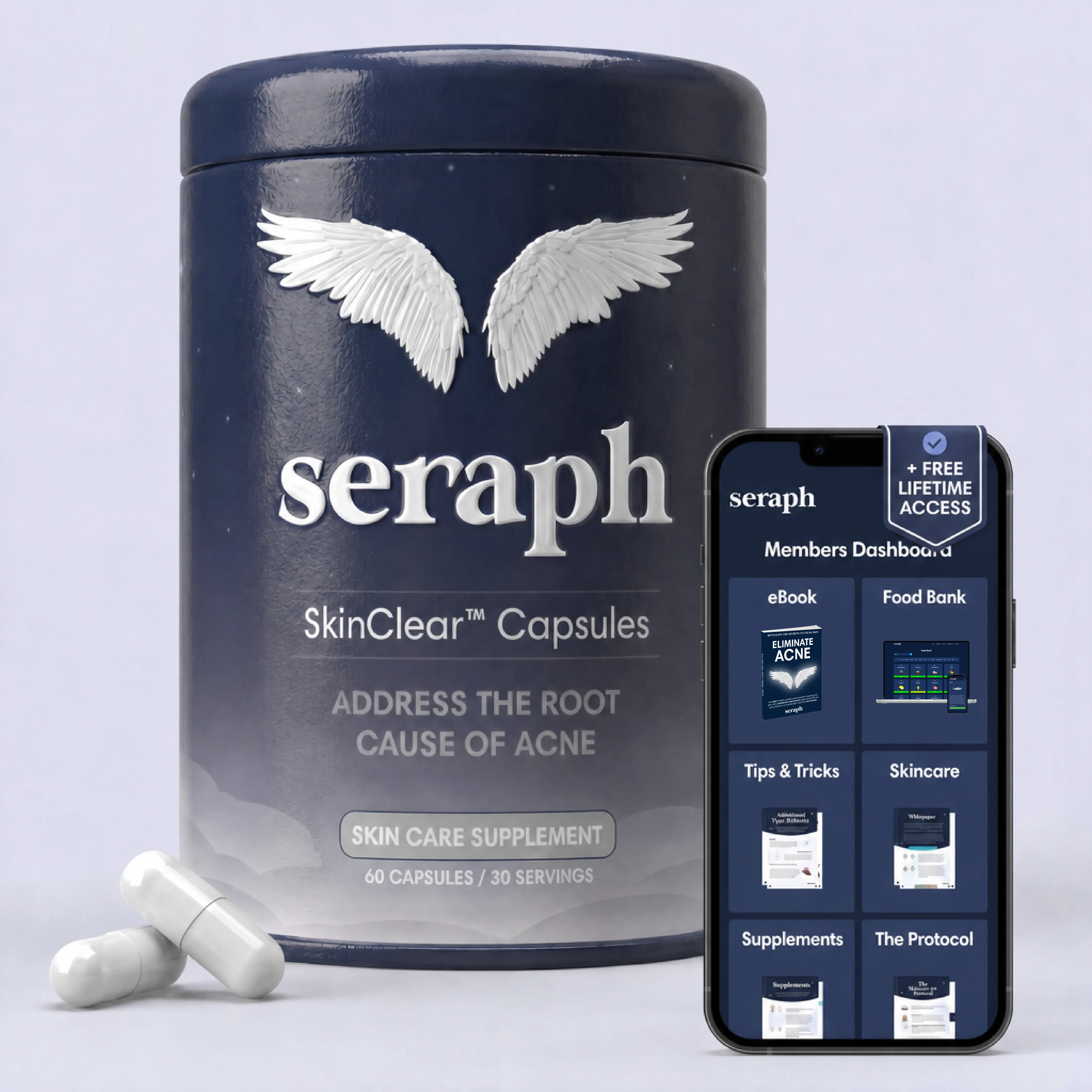 SkinClear Capsules - Supplement for Acne & Clear Skin - All Natural Zinc & Vitamin Treatment for Hormonal Acne & Scarring
