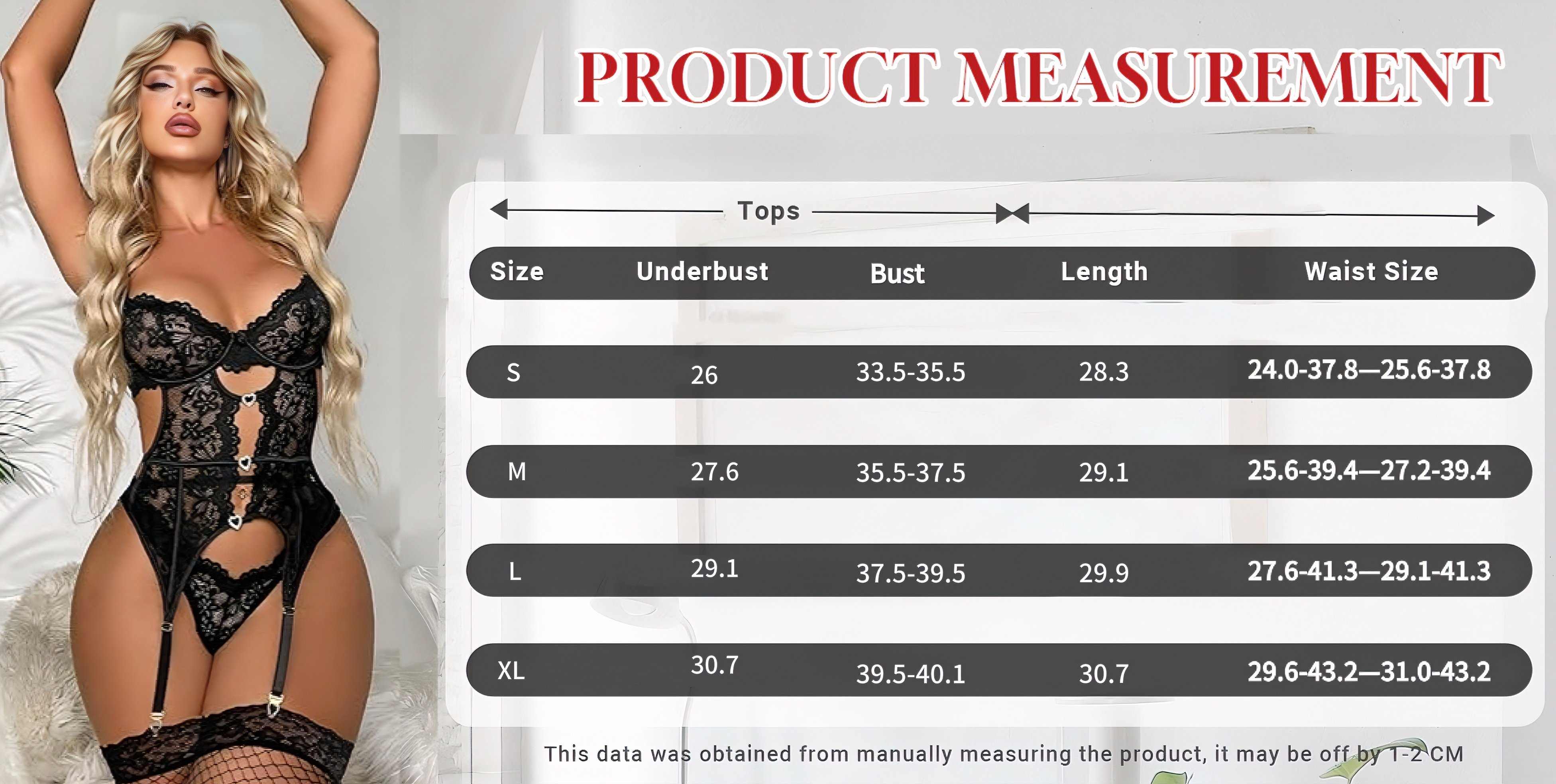 Women's Underwire Lingerie Set with Garter Belt Sexy Lace Bodysuit Cut Out Rhinestone Teddy Lingerie