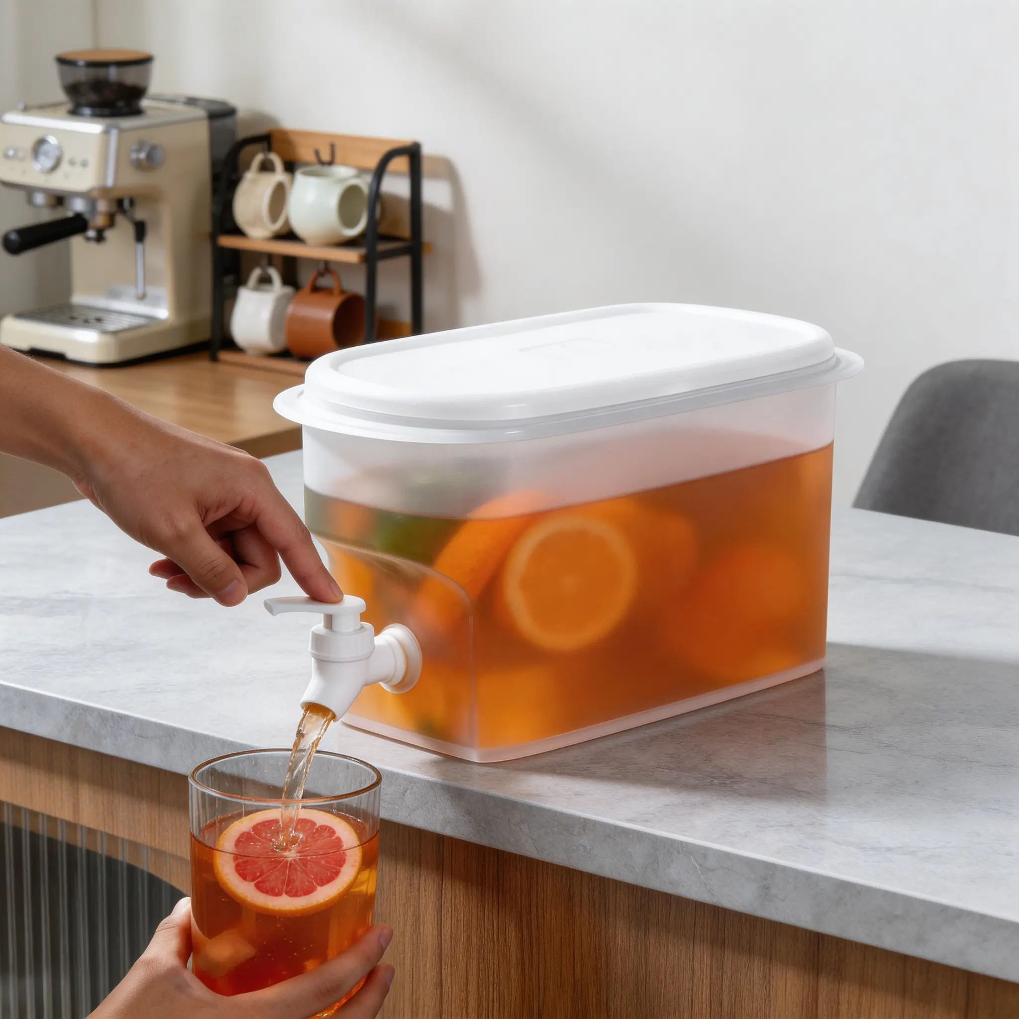 Large-Capacity Rectangular Single Jug Cold Beverage Dispenser with Built-In Faucet Tap, Lidded Fridge Container for Spill-Proof Pouring - Ideal for Home/Party Kitchenware Drinkware