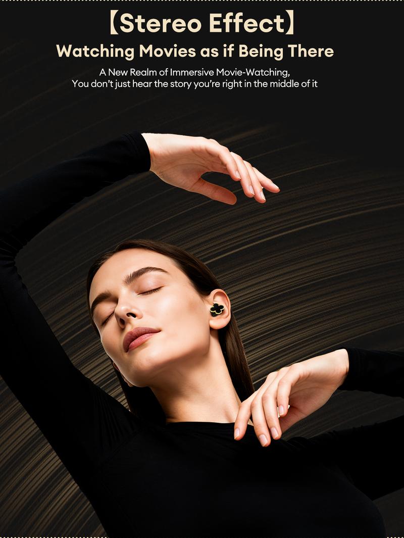 PAXA YX66 Four-Leaf Clover Wireless Earbuds with Bluetooth 5.4, Stable Connection, ENC Call Noise Cancellation, Super Stereo Sound, Luxury Retro Jewelry-Style Design for Women, Elegant Charging Case, Compatible with Android & iOS, Ideal Gift for Girls