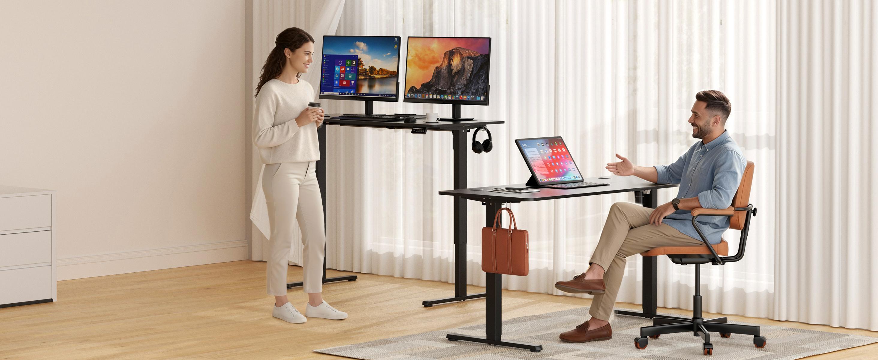 Walsunny Height Adjustable Electric Standing Desk, 63 X 24 inches Sit Stand Home Office Desk Height Adjustable Computer Desk, Teacher Student Desk with Splice Board, Blcak