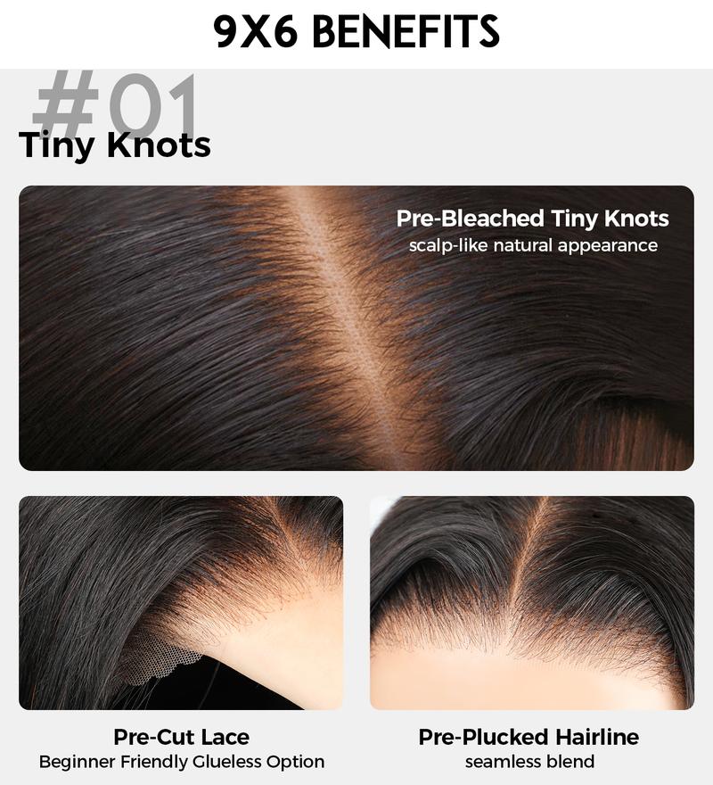 OQ Hair 9x6 TPart Layered Cut Wear Go Wigs 220% Density Yaki Straight Short Bob Wig Human Hair Pre Bleached Tiny Knots With Drawstring