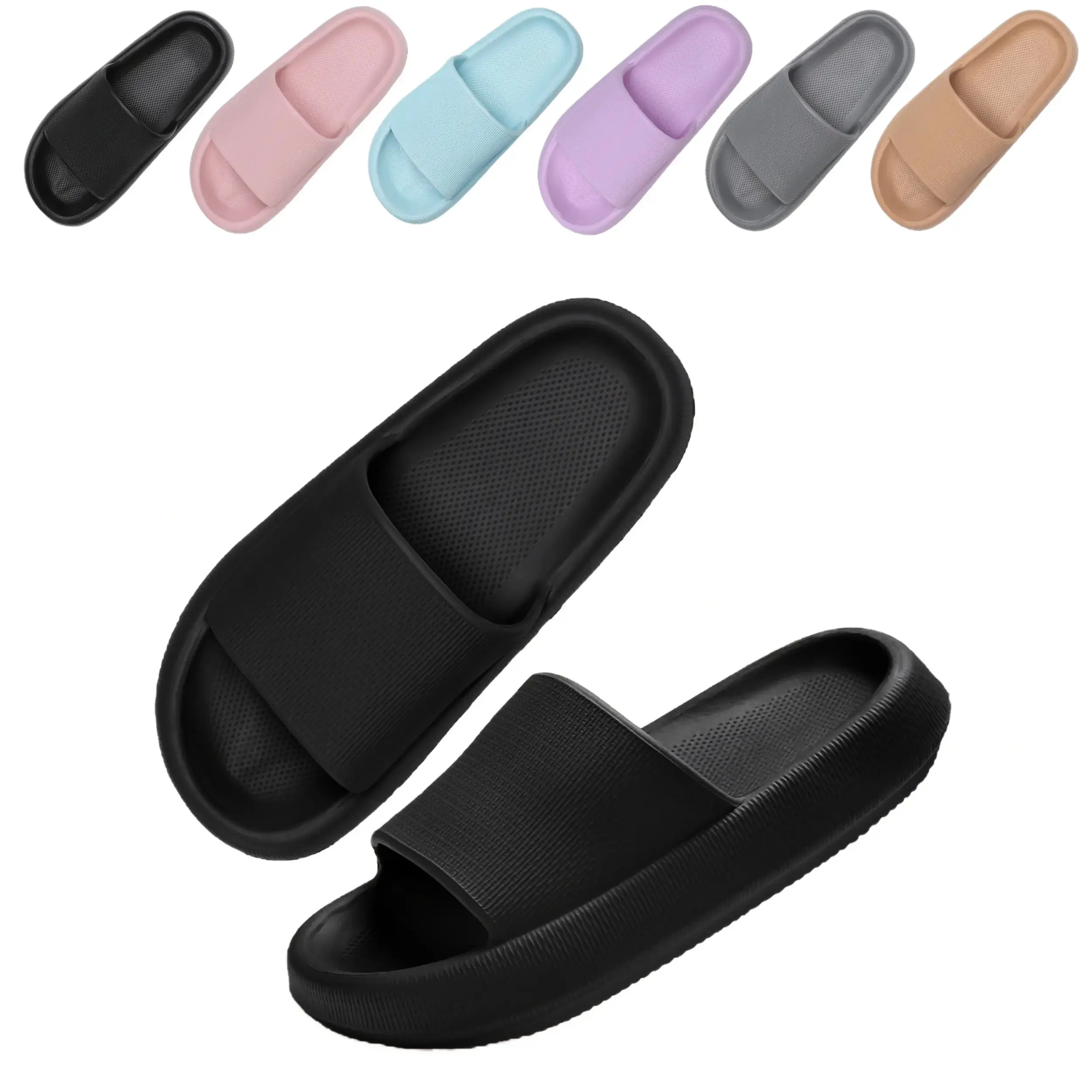 Women's Cloud Slippers for Women - EVA Material, Non-Slip, Cushioned Thick Sole, Soft Striped House Slippers, All Season Slide Footwear for Bathroom Walks, Beach Spa, Eva Rubber