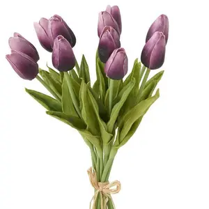 Purple Real Touch Mini Tulip Bundle 13.5" - 12 Stems Artificial Flower