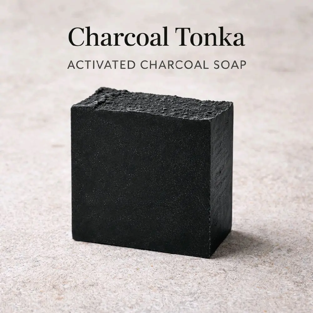 Handmade Ginger & Pine Apothecary Tonka Activated Charcoal Solid Cleanser Soap Bar - 250g Deep Cleansing Detoxifying Bath & Shower Body Wash