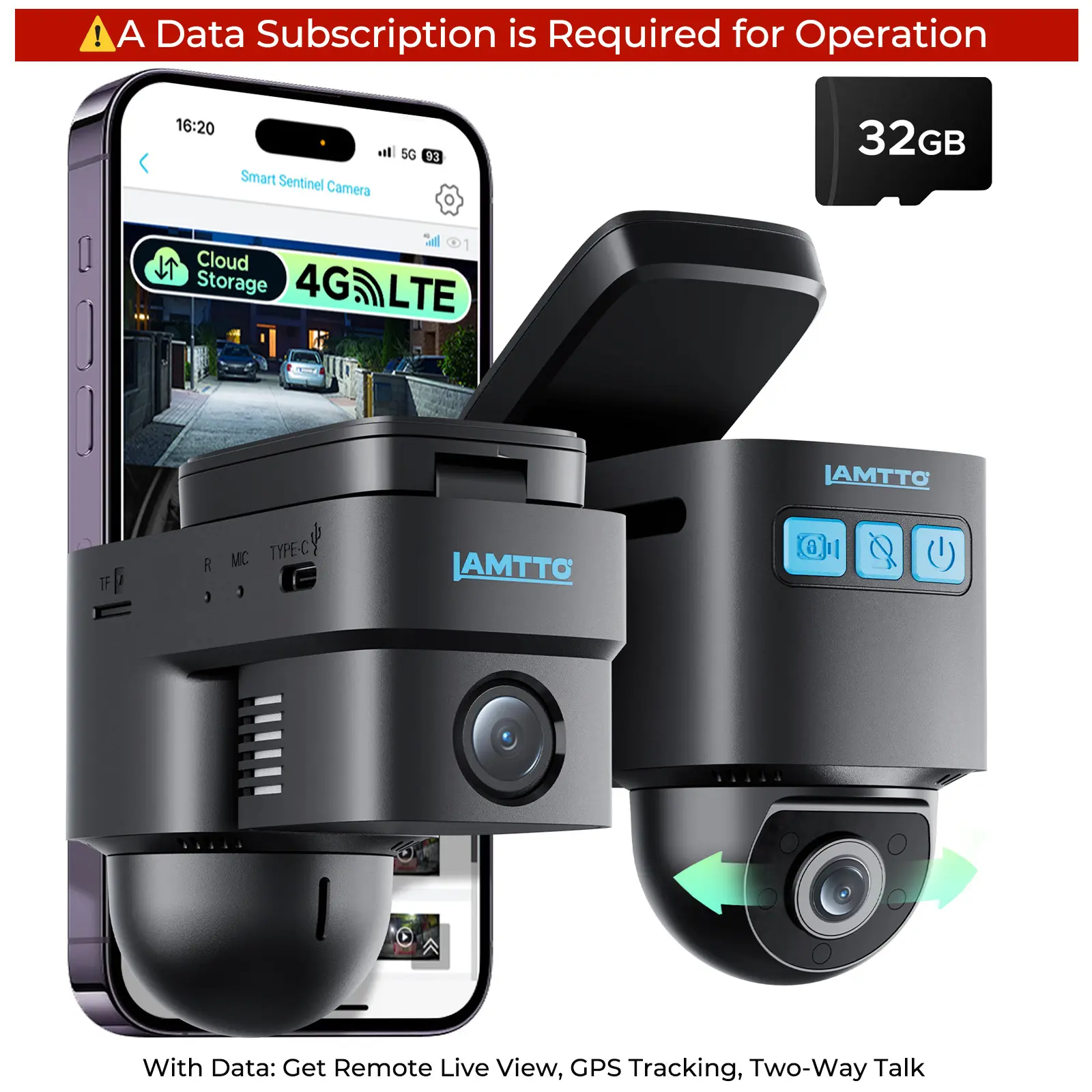 LAMTTO 4G LTE Car Security Camera with 24/7 Live View from Phone – 7-Day FREE Trial Then $0.41/Day | GPS Tracking, OBD Parking Monitor & Real-Time Alerts | Cellular Car Camera & Dash Cam & Car Accessories
