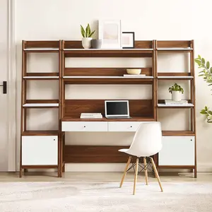 Modway Bixby 3-Piece Wood Office Desk and Bookshelf in Walnut White