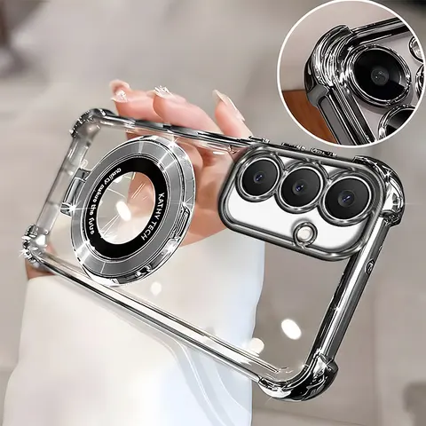 Suitable for [Galaxy S25 Fe] high-end phone case🥰, Electroplated Luxury Clear Phone Case with Ring Stand Holder 4-Corner Shockproof Camera Protective Cover 952