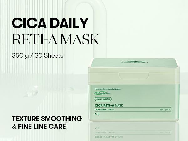 [VT Official] Daily Mask (30 Sheets) Collagen | PDRN | CICA | Retinol | Tra Centella asiatica & Hyaluronic Acid for Moisturizing & Hydrating, Instant Calm & Glow, Skin Softening Facial Mask, Korean Face Mask Hydrate
