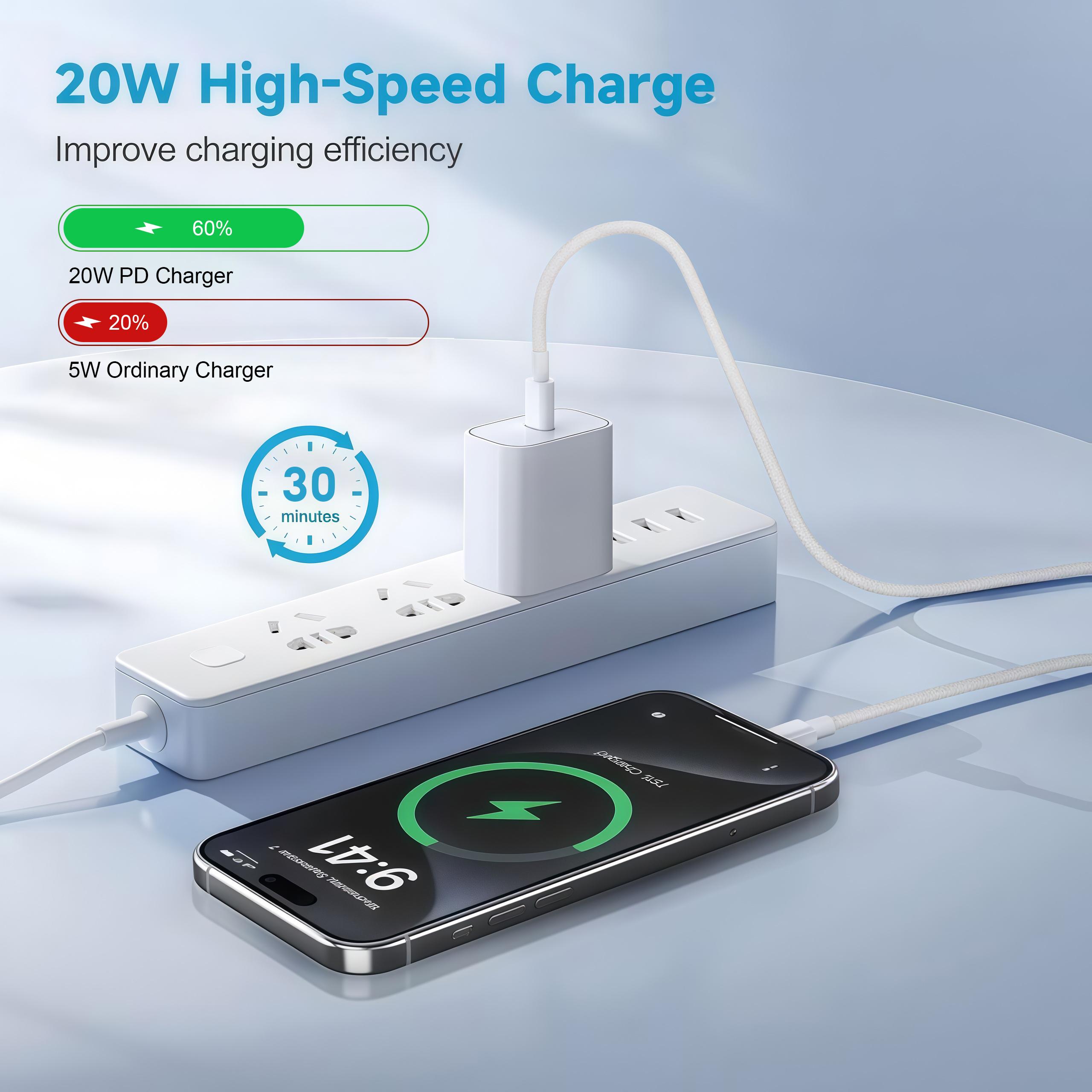 2-Pack Type-C Wall Charger 2 Piece Set with 6FT/10FT Super Fast USB-C to Lightning Cables, Mobile Charger Compatible with iPhone 14/13/12, AirPods Pro, Devices (4-Pieces Total Charging Kit)