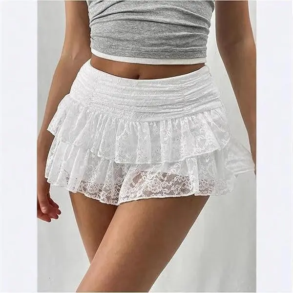 Women's Tiered Lace Mini Skirt, 2000s Aesthetic Low Rise Ruffle Skirts, Flowy Going Out Bottoms and Clubbing Clothes, Women's Clothes, Clubbing Clothes For Women