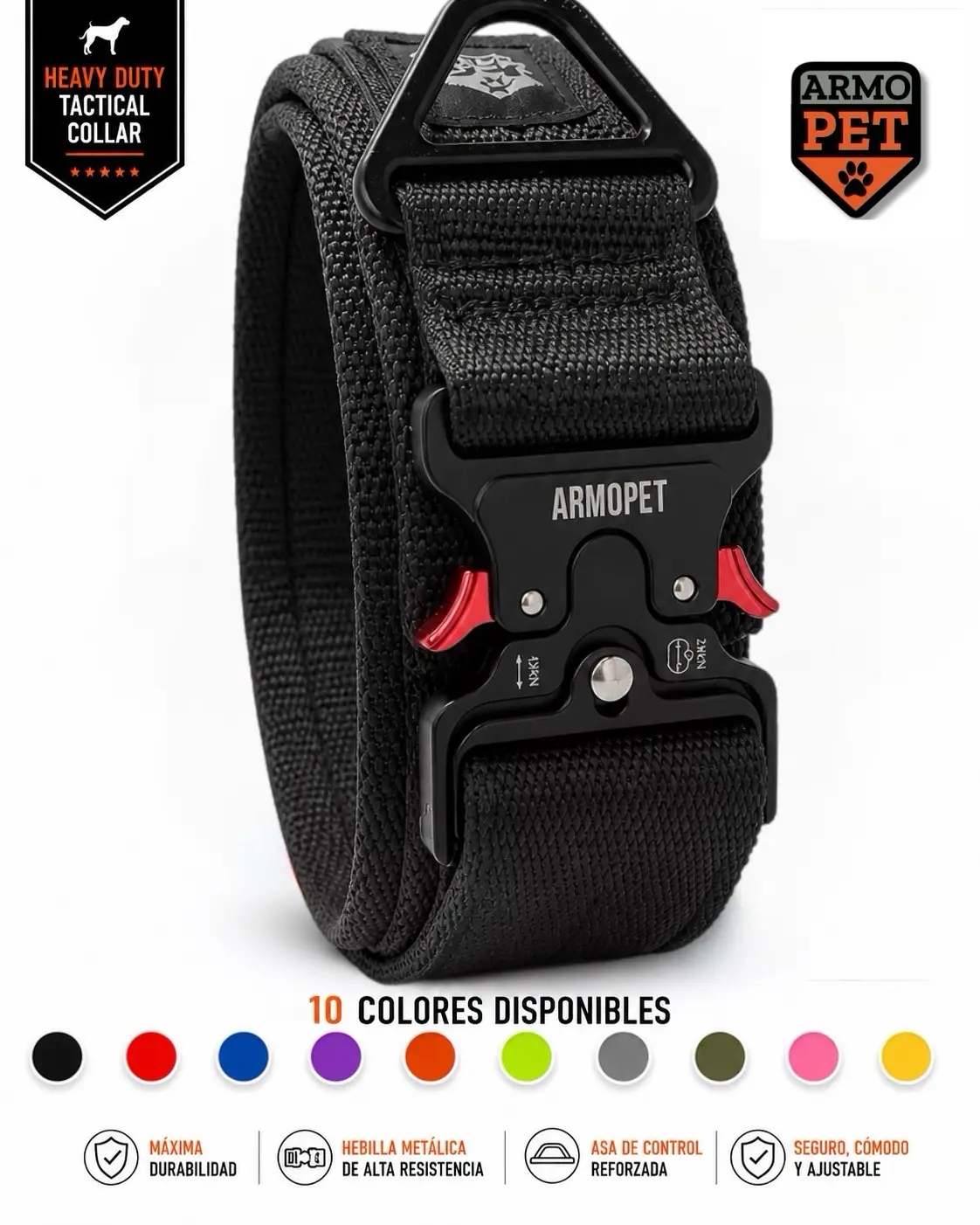 ArmoPet Tactical Dog Collar with Heavy-Duty Handle and Adjustable Fit