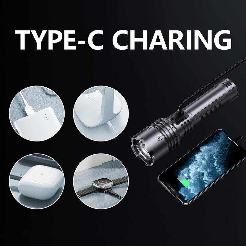 SKYFIRE 1376 LED Flashlight — high-lumen brightness, ultra-bright and rechargeable, featuring adjustable zoom and five lighting modes. A must-have for camping, perfect for both outdoor and home use