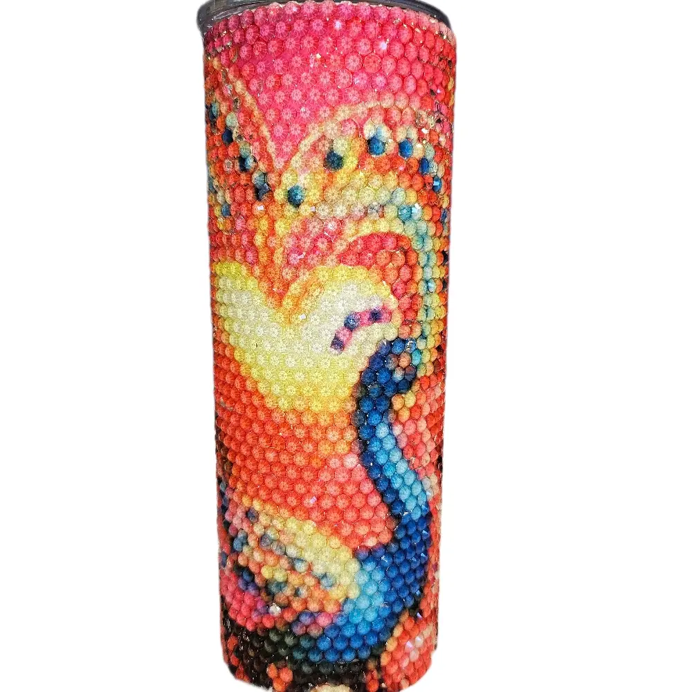Peacock Transparent Rhinestone 20 oz Tumbler w/ Lid & Straw Crystal Tumblers