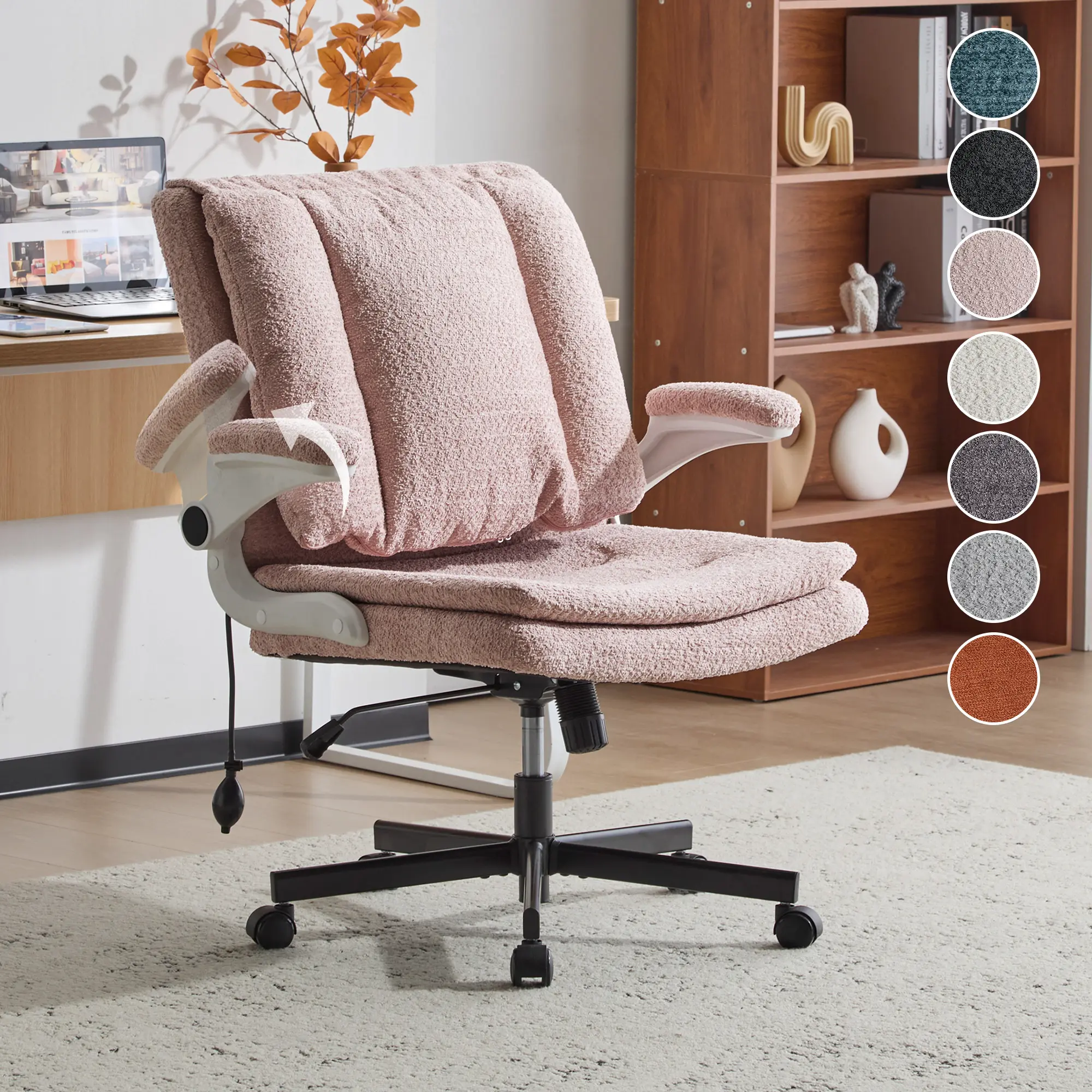 Criss-cross Chair with Airbag Back Support, Flip-Up Armrests, 360° Swivel Wheels, 25" Wide Seat & Reversible Back Cushion – Perfect for Home Office