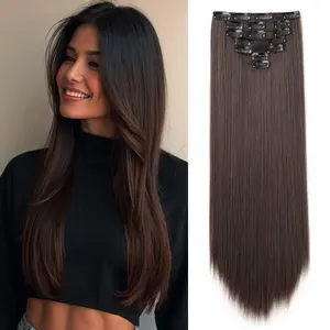Hair Extensions Clip in Hair Extensions Dark Brown Long Straight 7PCS Hairpieces Natural Soft and Thick Fiber Hair for women Daily Wear synthetic secure