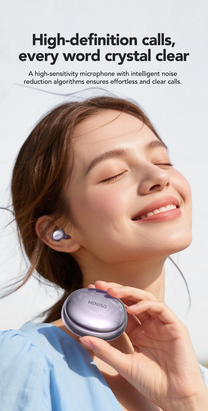 MINISO MS 216 Sleep Headphones, comes with free sleep earplugs, buy one get one free.  These mini wireless Bluetooth 6.0 earbuds feature liquid silicone material, high-definition sound quality, and a battery level display. Suitable for work and travel.
