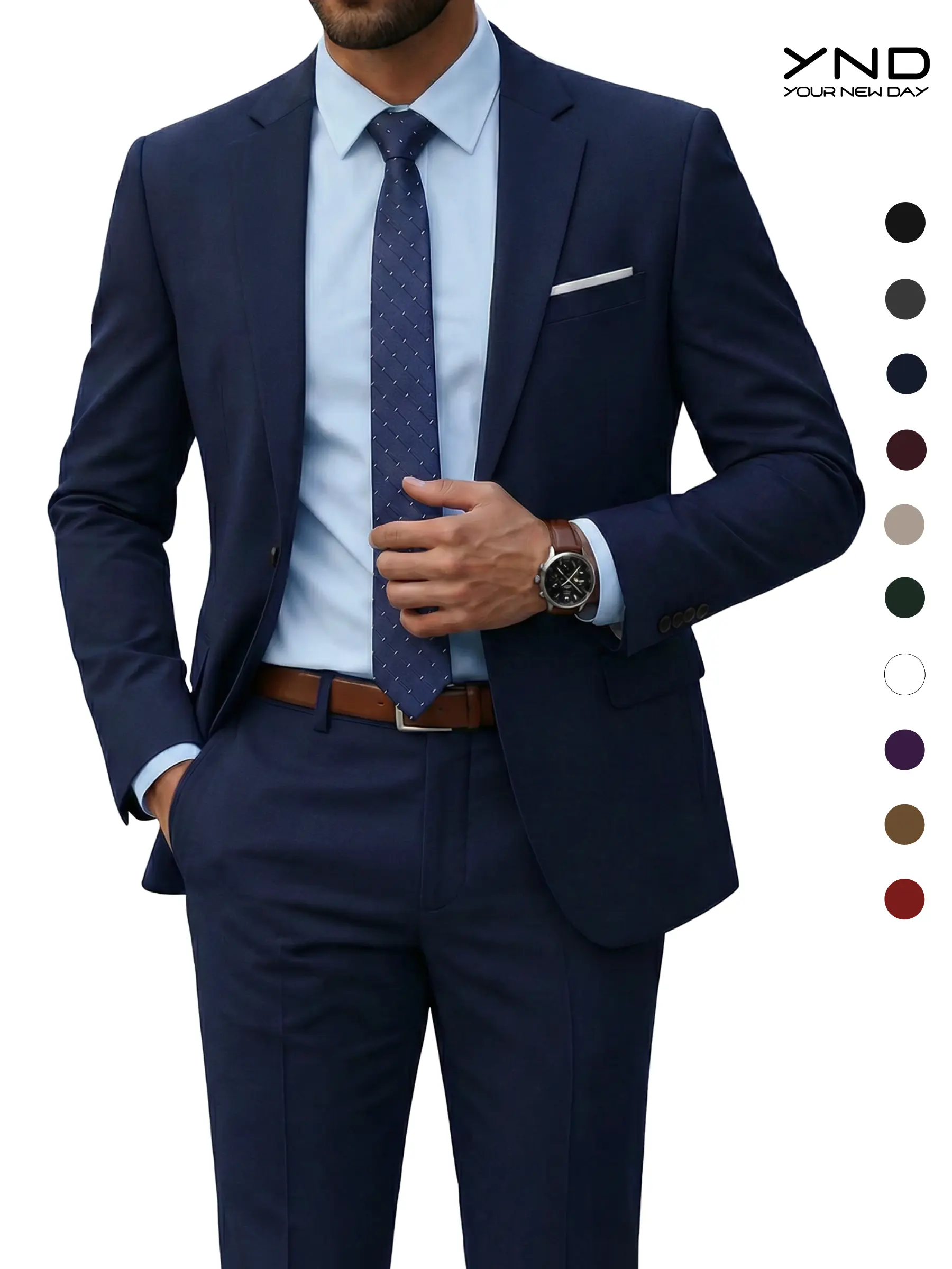 YND Men's 2 Piece Suit , 1-Button Jacket & Pants Set, Random Tie Included, Wedding & Business Dinner, Men’s Blazer, Black Formal Menswear, Prom & Office Wear Beige
