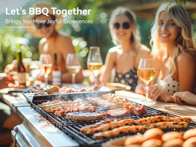 PHI VILLA Extra Large Charcoal BBQ Grill with Easy Clean Full Size Ash Tray, Enamel Grilling Racks, 794 SQ.IN. Cooking Area, Smokeless, Metal Iron Barbecue