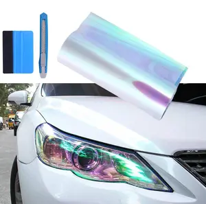 Chameleon Transparent Gloss Headlight Taillight Vinyl Tint Wrap 11.8 Inch x 59 Inch Roll Self Adhesive Fog Light Film Sheet Sticker Cover High Quality Materials Scratch Resistant Durable