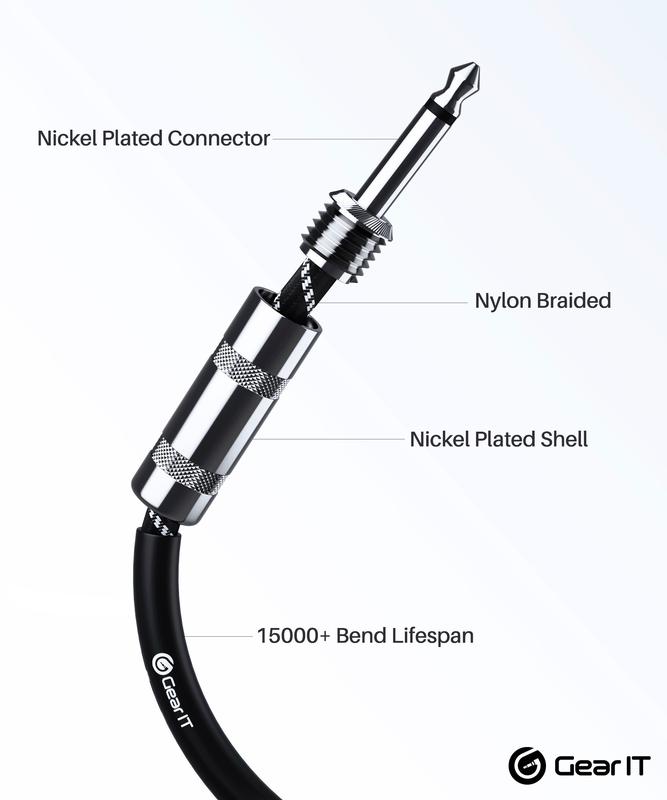 Straight 1/4 Inch Male to Male Guitar Instrument Cable, Black