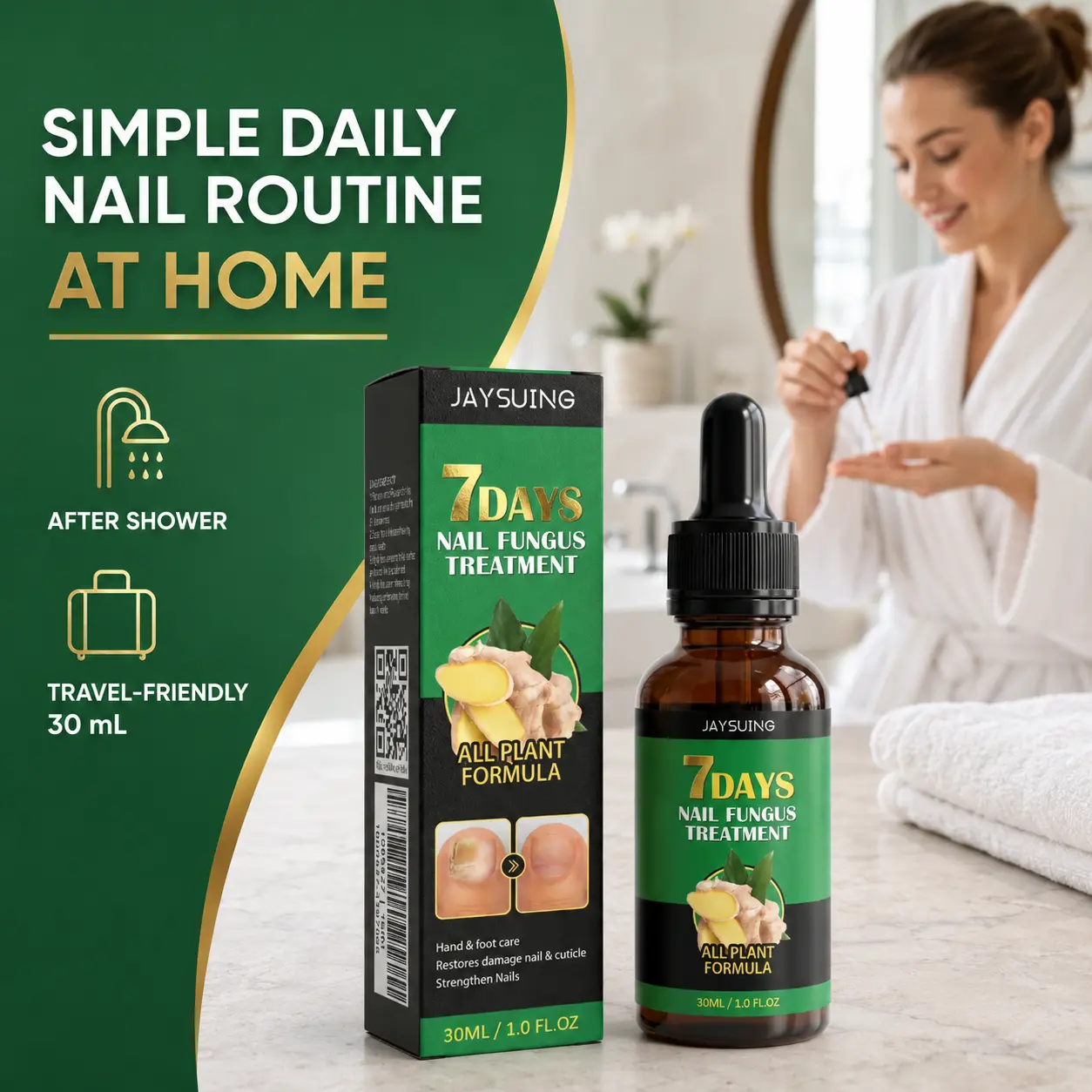 JAYSUING Plant-Based Nail Care Oil with Ginger, 30mL Precision Dropper for Fingernails and Toenails, Daily Conditioning Care for Dry, Brittle and Discolored-Looking Nails