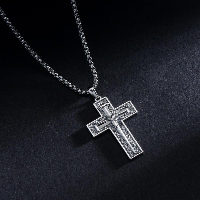 MEIDERBO Three Nail Cross Necklace 925 Sterling Silver 3 Nail Cross Pendant Christian Jewelry Gifts for Men 22+2"