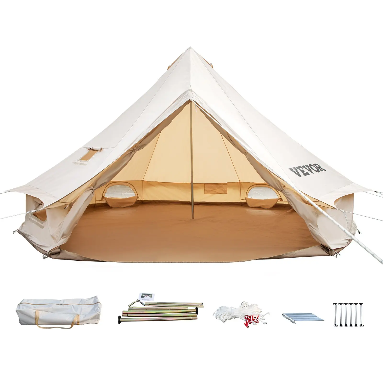 12-Person 7m Cotton Canvas Outdoor Tent - Waterproof Rainproof 4-Season Portable Shelter for Family Glamping, Camping with Stove Jack, Rainproof Tents for Camping, Tent Outdoor