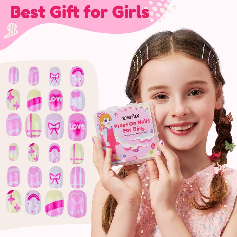 216pcs Press on Nails for Girls, 9 Colors 10 Sizes Press On Nails for Kids Fake Nails Little Girl Nails, Short Acrylic Nails with Nail Adhesive Tabs, Nail File Buffer