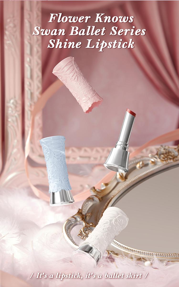 Flower Knows Swan Ballet Collection Shine Lipstick, Elegant Design with Jojoba Oil for Hydration & Moisture, Glossy Finish, Long Lasting Transfer Proof, #Summervibes