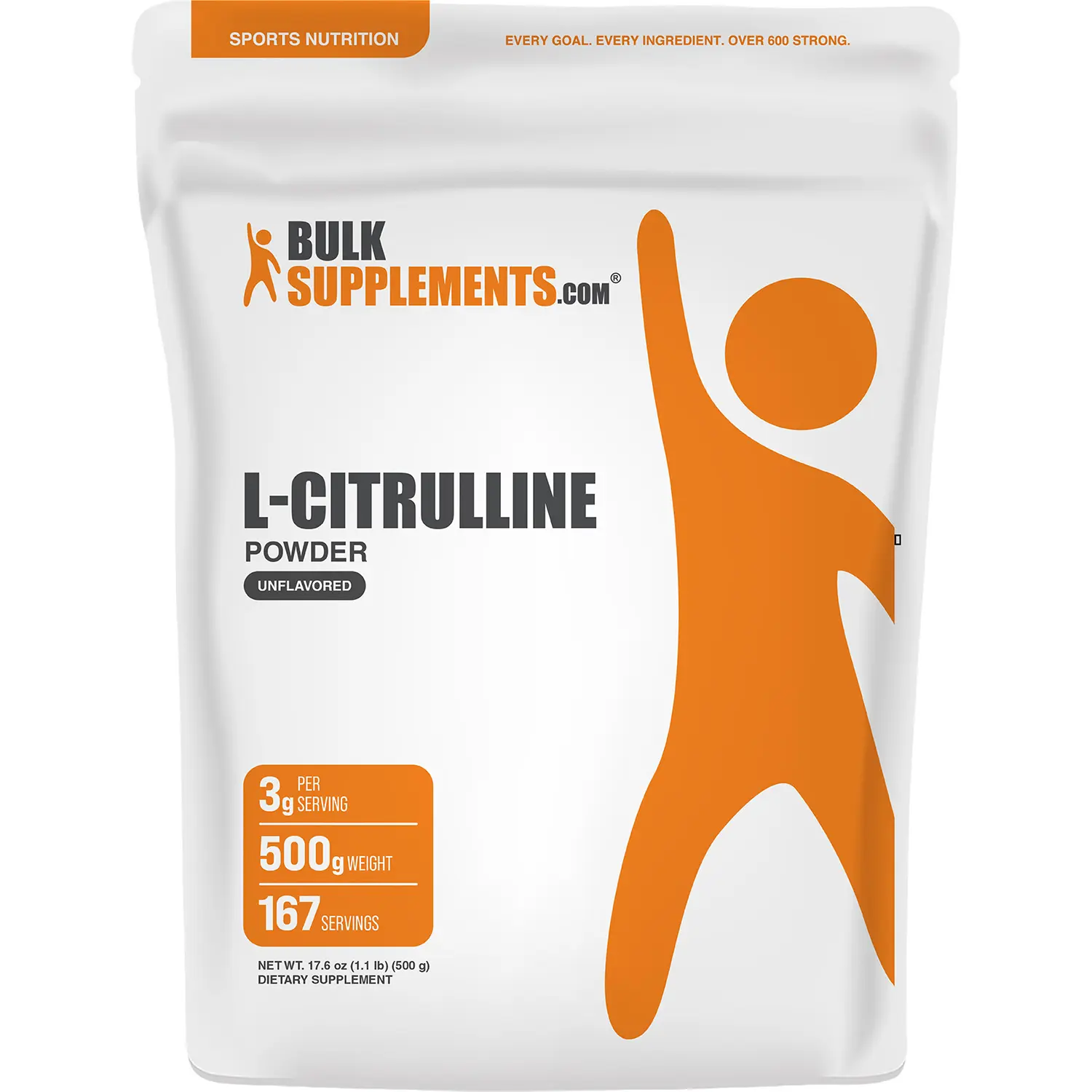 BulkSupplements L-Citrulline Amino Powder - Sugar-Free, Gluten-Free (GF) Fitness & Gym Supplement, Blood Flow Support, Exercise Performance Boost - 500g, 3g per Serving