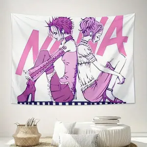 NANA Wall Tapestry - Vibrant Pink & Purple Character Art, Soft Peach Light Beige Polyester Fabric, Horizontal For Living Room, Bedroom, Camping Decor - Lightweight & Machine Washable, Bedroom Accent Piece Multicolor