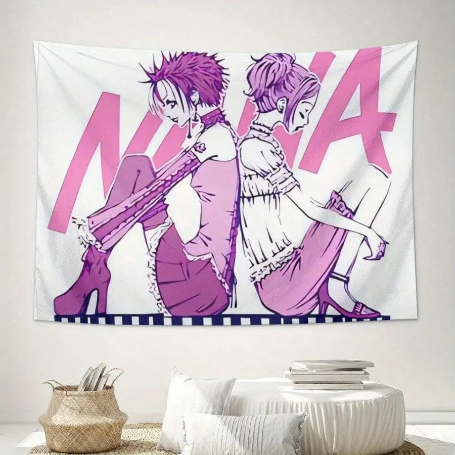 Custom NANA Anime Geometric Letter Print Wall Tapestry - Multicolor Vibrant Pink-Purple Character Art, Soft Synthetic Polyester Fabric, Horizontal Home Decor Inspo, Machine Washable Room Art, Traditional Camping Accent Gift for Living Room