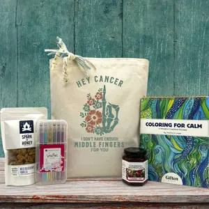 Middle Fingers to Cancer Gift Basket Snack Multipack with Reusable Tote Empowering Message Comfort Items Mindfulness Activity Set and Uplifting Support