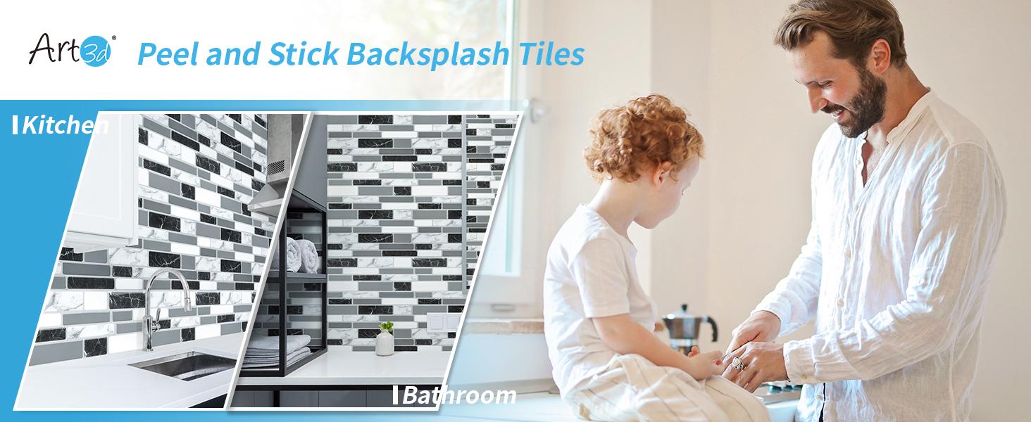 Art3d Peel and Stick Grey Marble  Backsplash Tiles, 12"x12" Self-Adhesive Vinyl Wall Stickers for  Kitchen & Bathroom, 10-Pack, Covers 9.5 Sq.ft