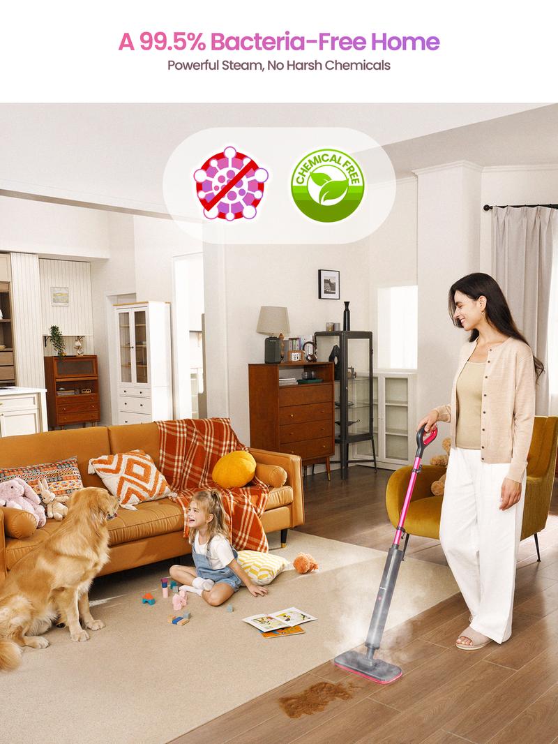 Schenley Pocket Steam Mop with Microfiber Pads & Carpet Glider for Easy Maintenance and Smooth Floor Surface Cleaning Tools Household Items