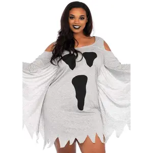 Plus Jersey Ghost Long Sleeve Halloween Dress