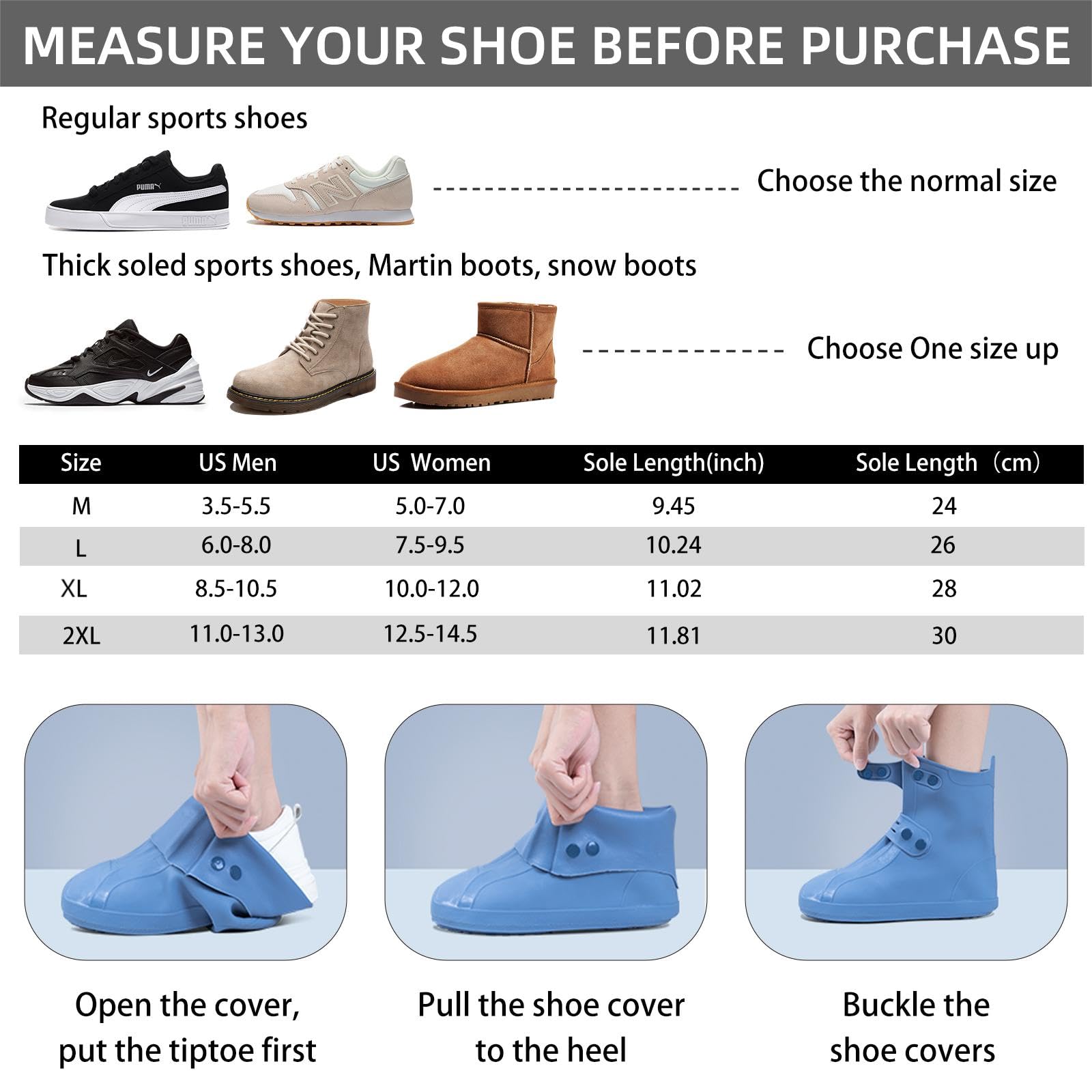 Waterproof Shoe Covers Non-Slip Rain Shoe Covers Reusable Silicone Shoes Covers For Rain Resistant Rain Boots For Men Women Outdoor Overshoes Protection