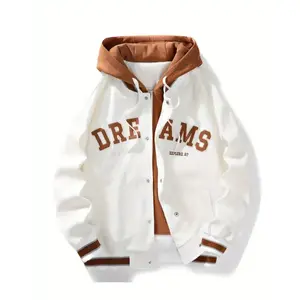 [Casual Hooded Varsity Jacket] Men's Casual Hooded Varsity Jacket, Street Style Letter Print Jacket For School