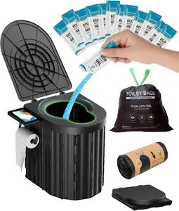 Portable Toilet with Urine Gel & Leak-Proof Bags – Odorless Camping Toilet for Adults & Kids, Outdoor Travel Potty with Ergonomic Design