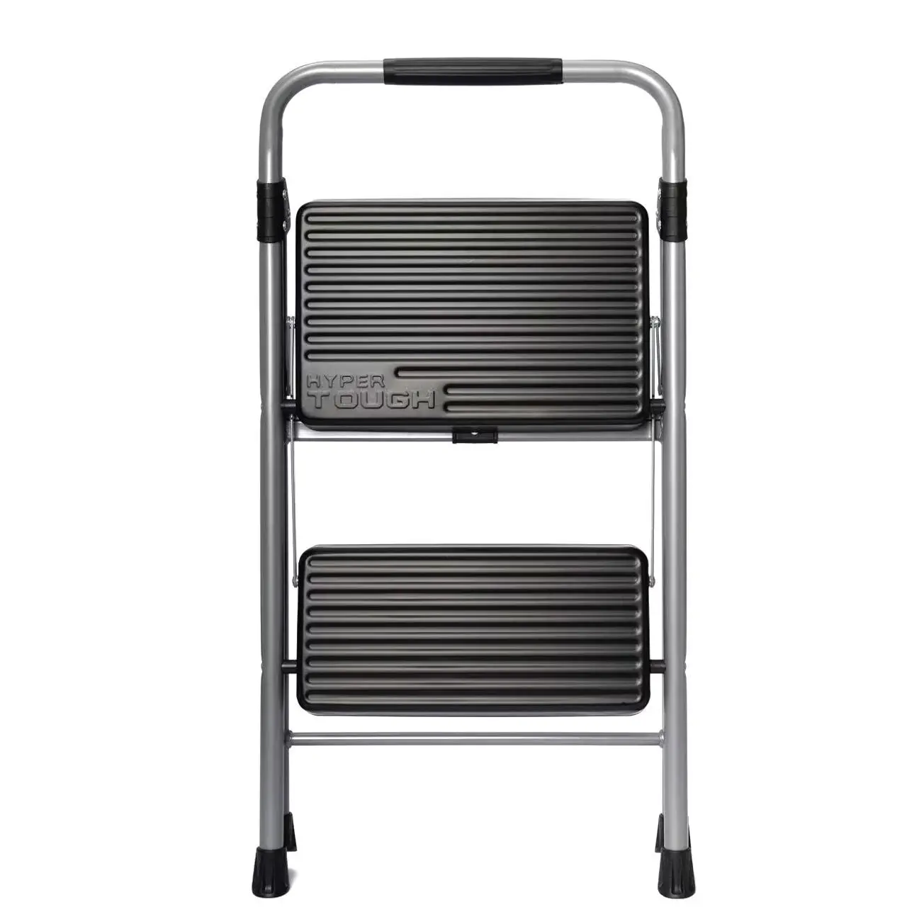 Hyper Tough 2-Step Foldable Steel Step Stool, Gray & Black, Holds up to 225 lb- 78