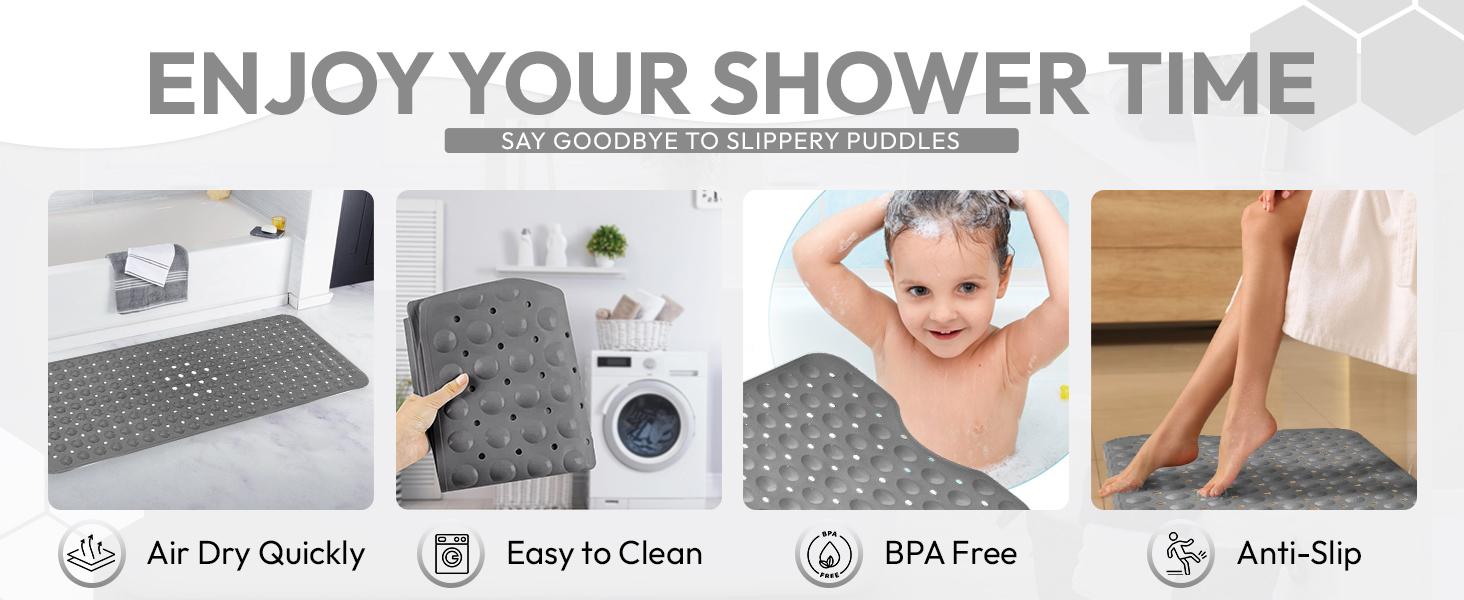 LUX Décor Non-Slip Bathtub Mat – Extra Large 40x16 Inches, Anti-Slip Shower Mat with Suction Cups & Drain Holes – Machine Washable – Available in Multiple Colors