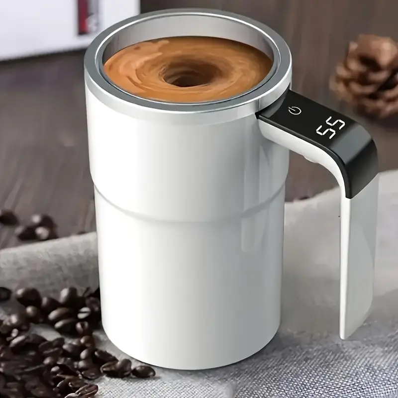Automatic Magnetic Self-Stirring Insulated Tumbler with Temperature Display - Reusable Travel Drink Mug for Office Desk, Suitable for Coffee, Protein Powder Mixing, Couple Use